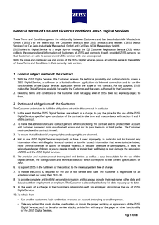 แสดงภาพตัวอย่างของ General Terms of Use and Licence Conditions ZEISS Digital Services