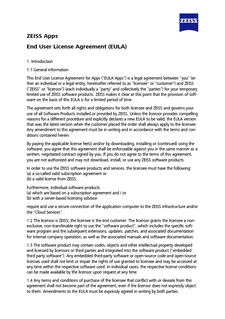 แสดงภาพตัวอย่างของ ZEISS Apps End User License Agreement (EULA)