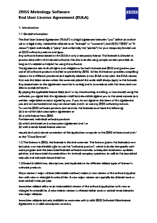 แสดงภาพตัวอย่างของ ZEISS Metrology Software End User License Agreement (EULA)