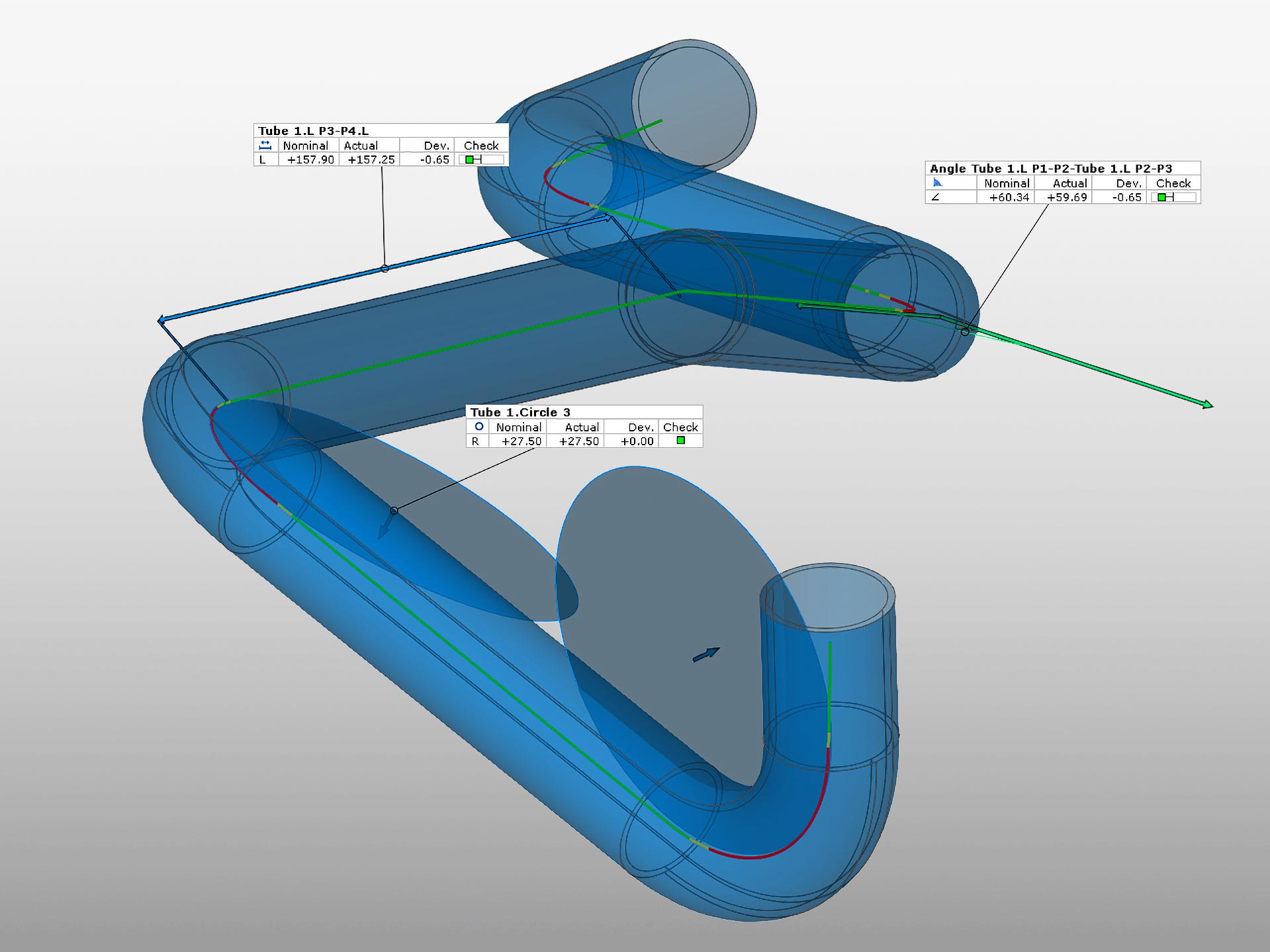 การกำหนดพารามิเตอร์การแก้ไขการหักงอด้วย Tube Check สำหรับ ZEISS INSPECT